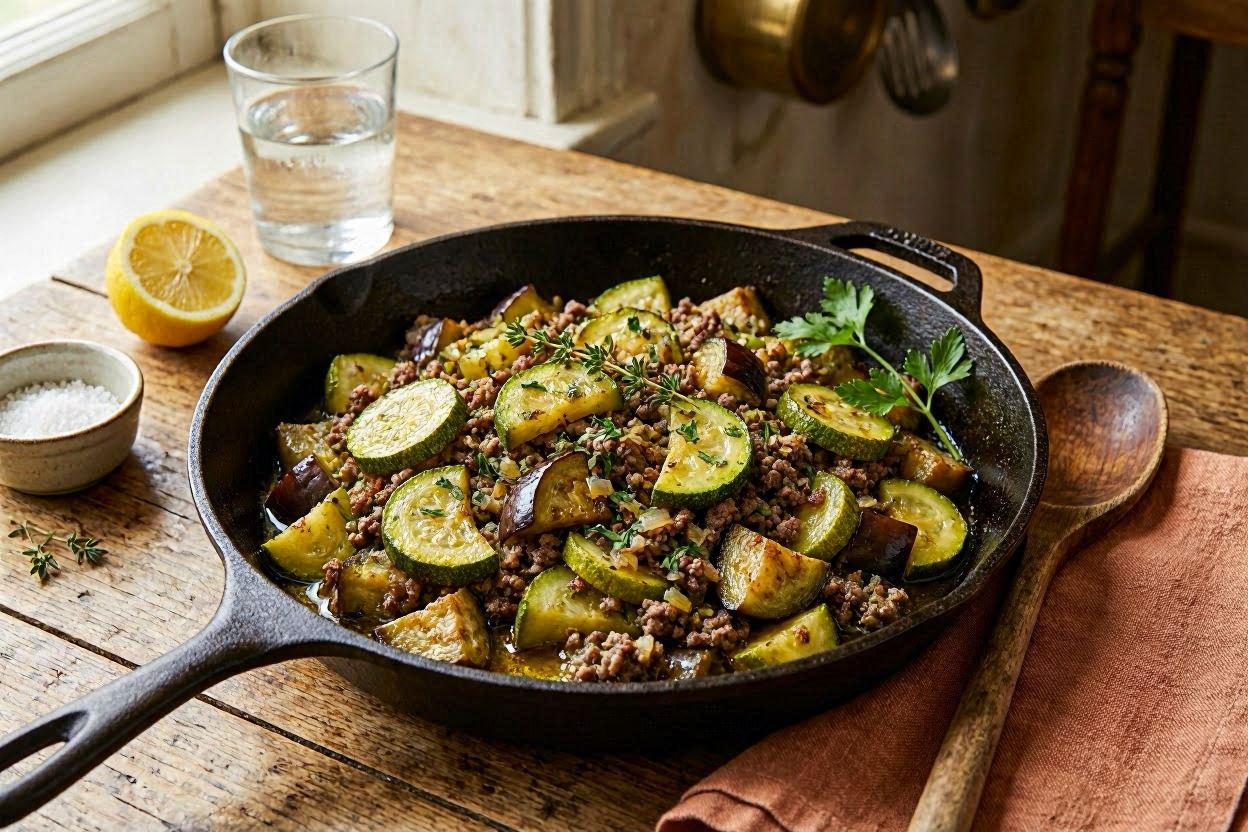Zucchini-Auberginen-Hackpfanne